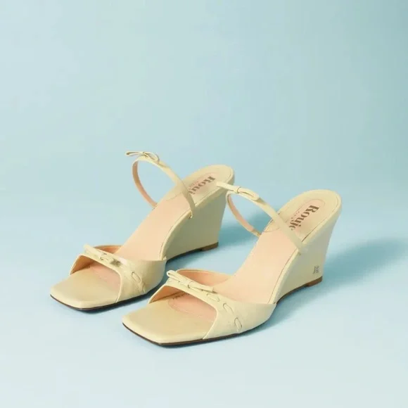 Rouje Paris Eve Wedge Mules Nappa Butter Yellow Size 37 - Picture 2 of 16